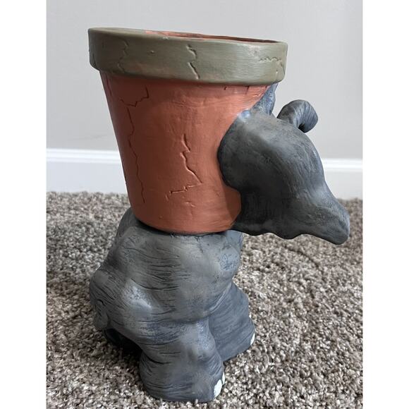 Vintage Whimsical Gray ELEPHANT Waddle Pot Ceramic Terracotta Planter 11" - Picture 6 of 7